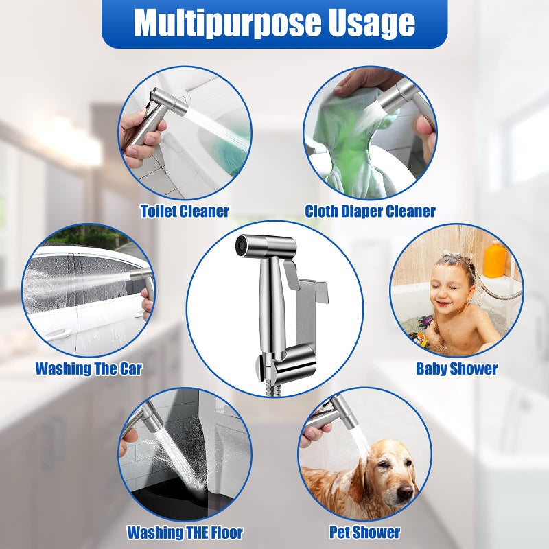 ORANGEHOME Bidet Toilet Sprayer Kit, Handheld Stainless Steel Baby Diaper Cloth Washer and Full Pressure Leakproof Pet Shower Sprayer - Image 3